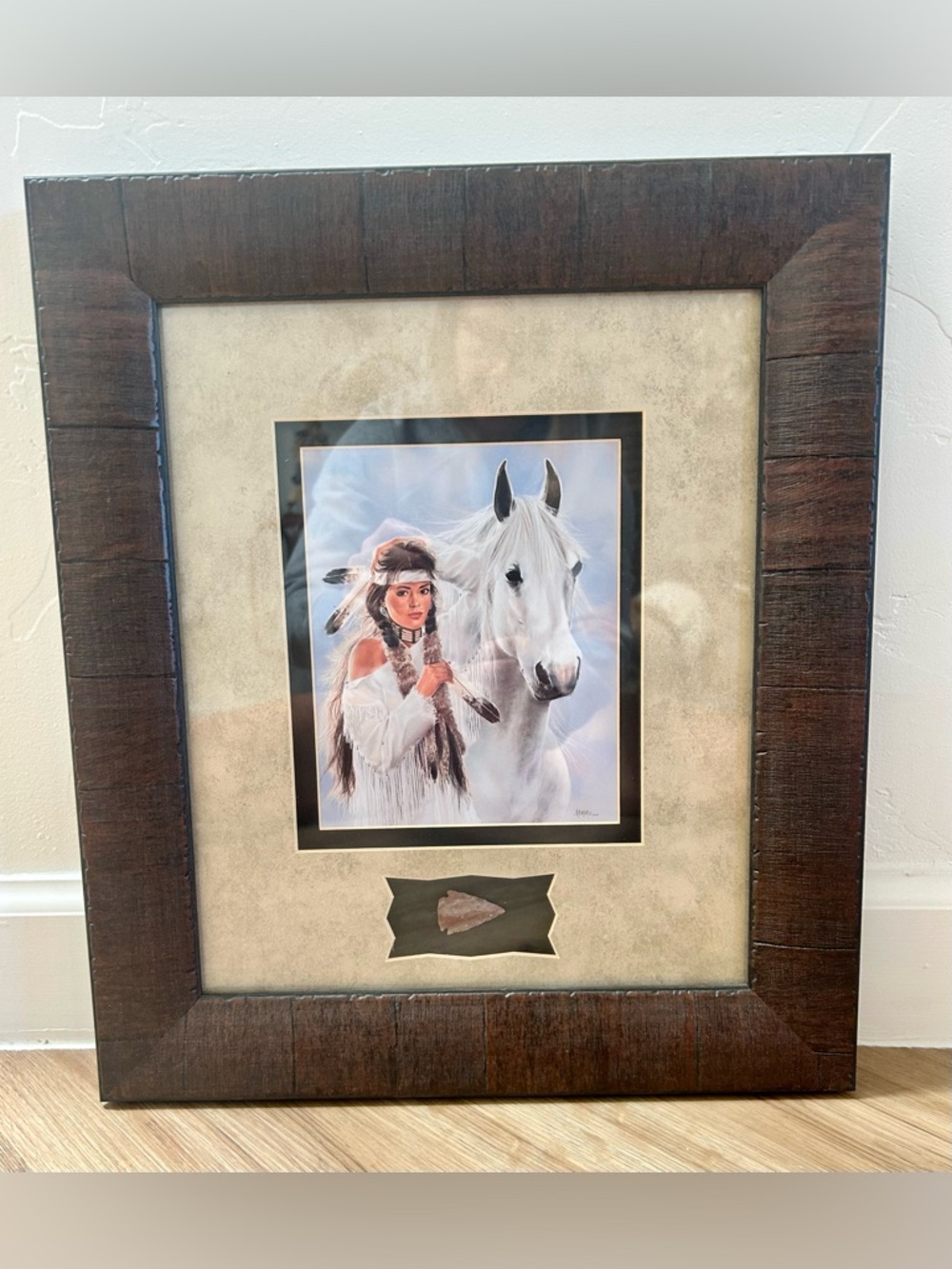 VTG Maija "Blue Velvet" Framed Art Print Native American Western Horse 13x15